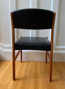 Set of 4 MCM Teak Dining Chairs with Black Vinyl