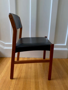 Set of 4 MCM Teak Dining Chairs with Black Vinyl