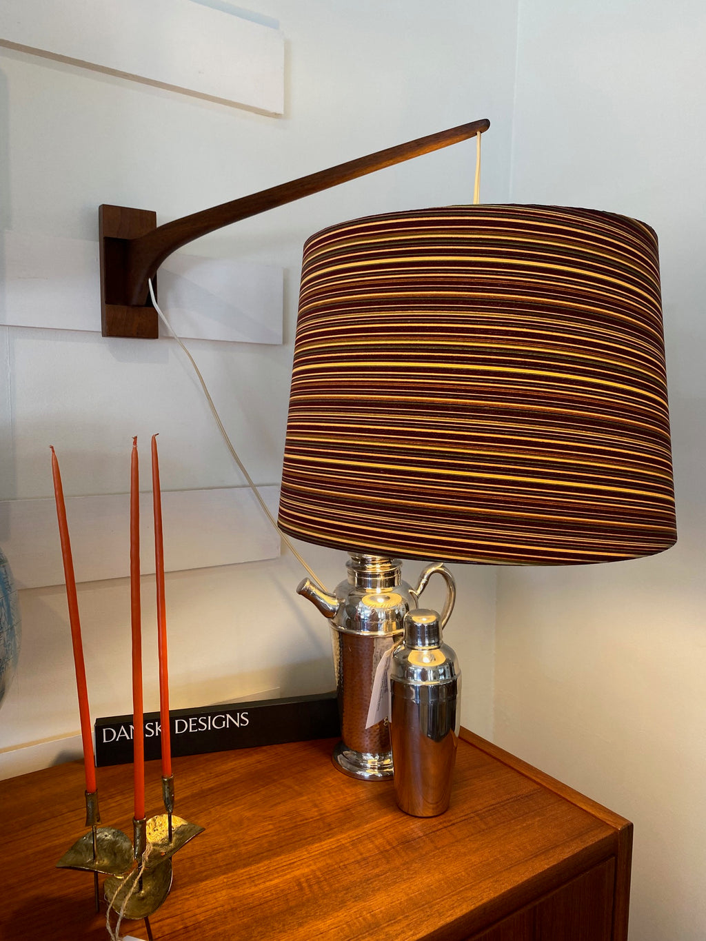Fabulous Vintage Wall Mounted Walnut Swinging Lamp- Cook Street Vintage