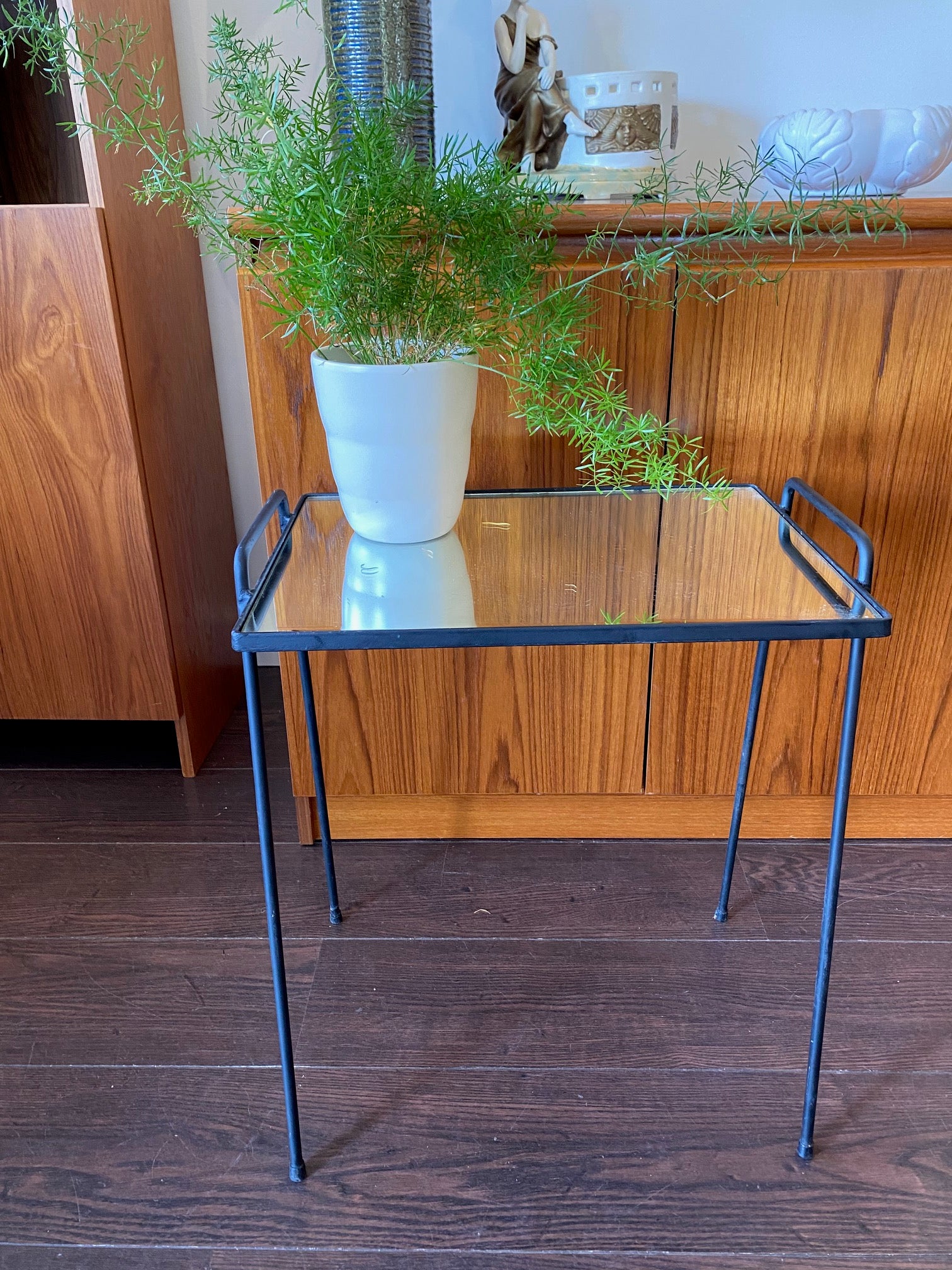 Vintage Expanded Metal Table with Mirror Top