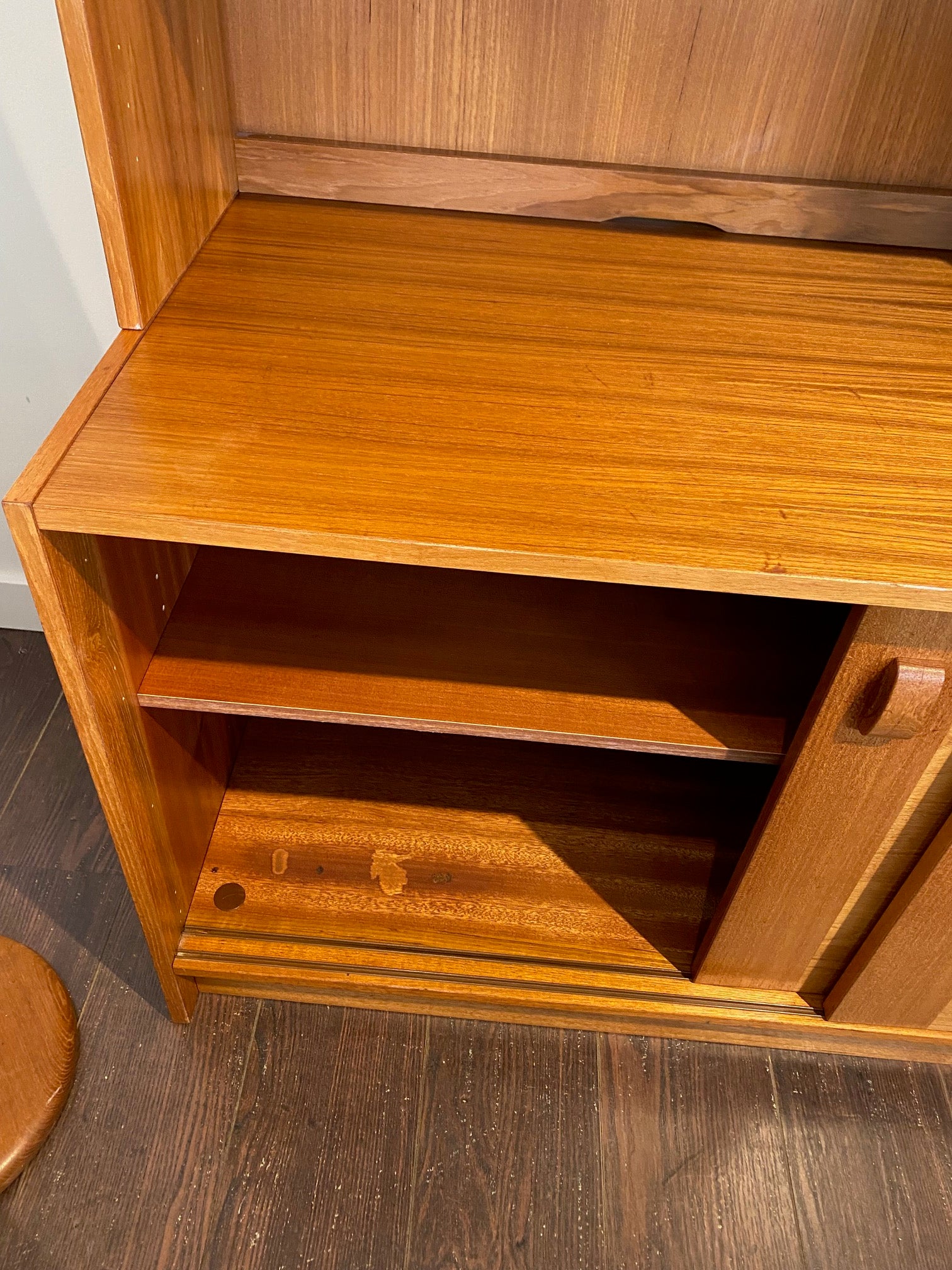 Bottom left cabinet of MCM Teak Hutch by Domino Mobler- Cook Street Vintage