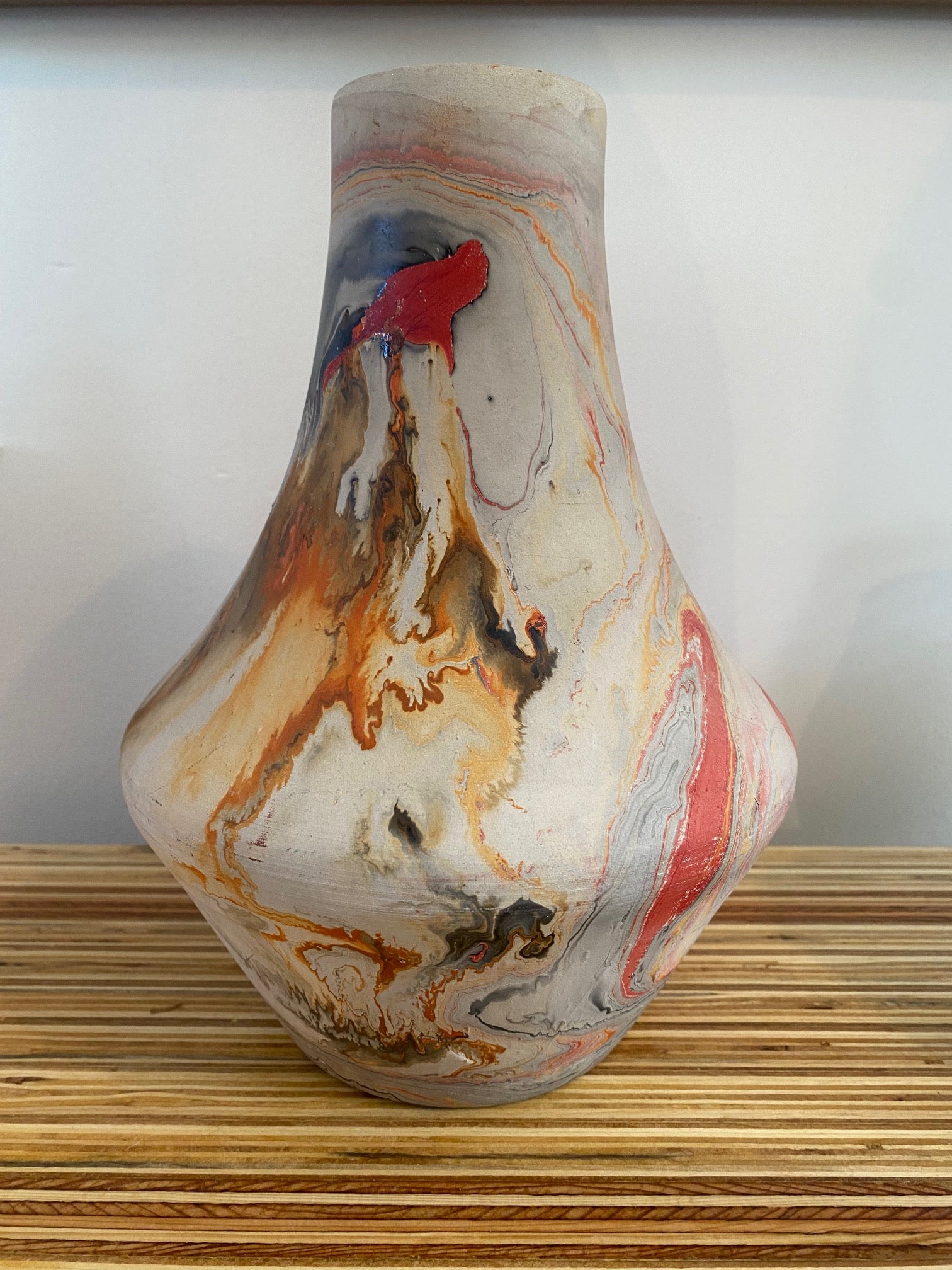 Nemadji pottery vase with stunning swirling patterns and vibrant colours that define the beautiy of traditional Nemadji pottery- Cook Street Vintage
