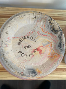 Base showing stamp of Nemadji pottery vase with stunning swirling patterns and vibrant colours that define the beautiy of traditional Nemadji pottery- Cook Street Vintage