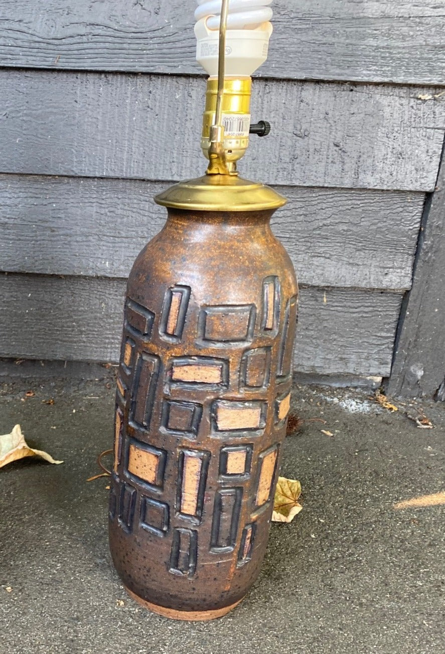 MCM Ceramic Lamp With Square Geometric Embossed Texture