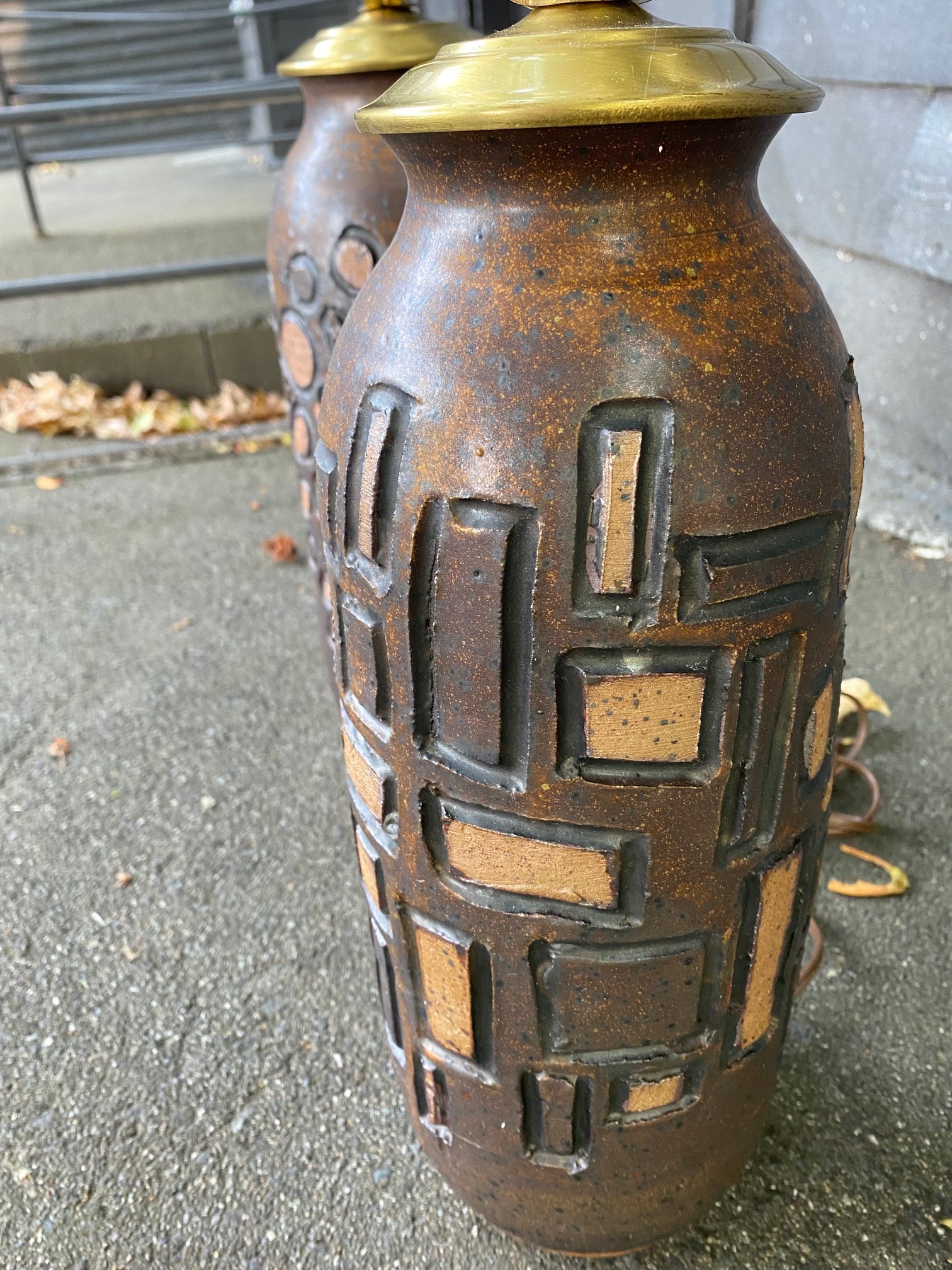 MCM Ceramic Lamp With Square Geometric Embossed Texture