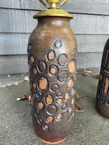 MCM Ceramic Lamp With Geometric Circular Embossed Texture