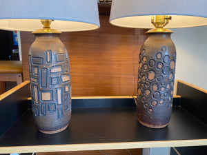 MCM Ceramic Lamp With Geometric Circular Embossed Texture