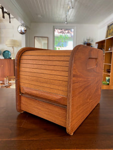 Vintage EIN Teak Storage Box with Tambour Door