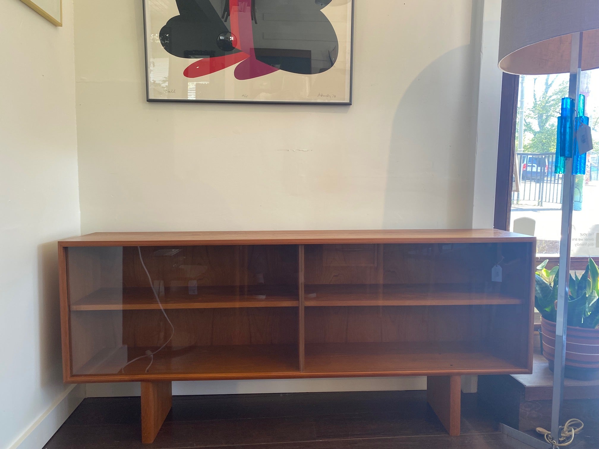 MCM Teak Glass Cabinet with Sliding Doors