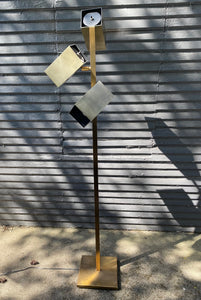 Vintage 1970s floor lamp by Koch and Lowy in brushed brass finish. Three adjustable&nbsp; square cylinder heads- Cook Street Vintage