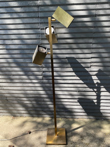 Vintage 1970s floor lamp by Koch and Lowy in brushed brass finish. Three adjustable&nbsp; square cylinder heads- Cook Street Vintage
