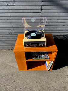Teak Stereo and Vinyl Record Entertainment Shelf