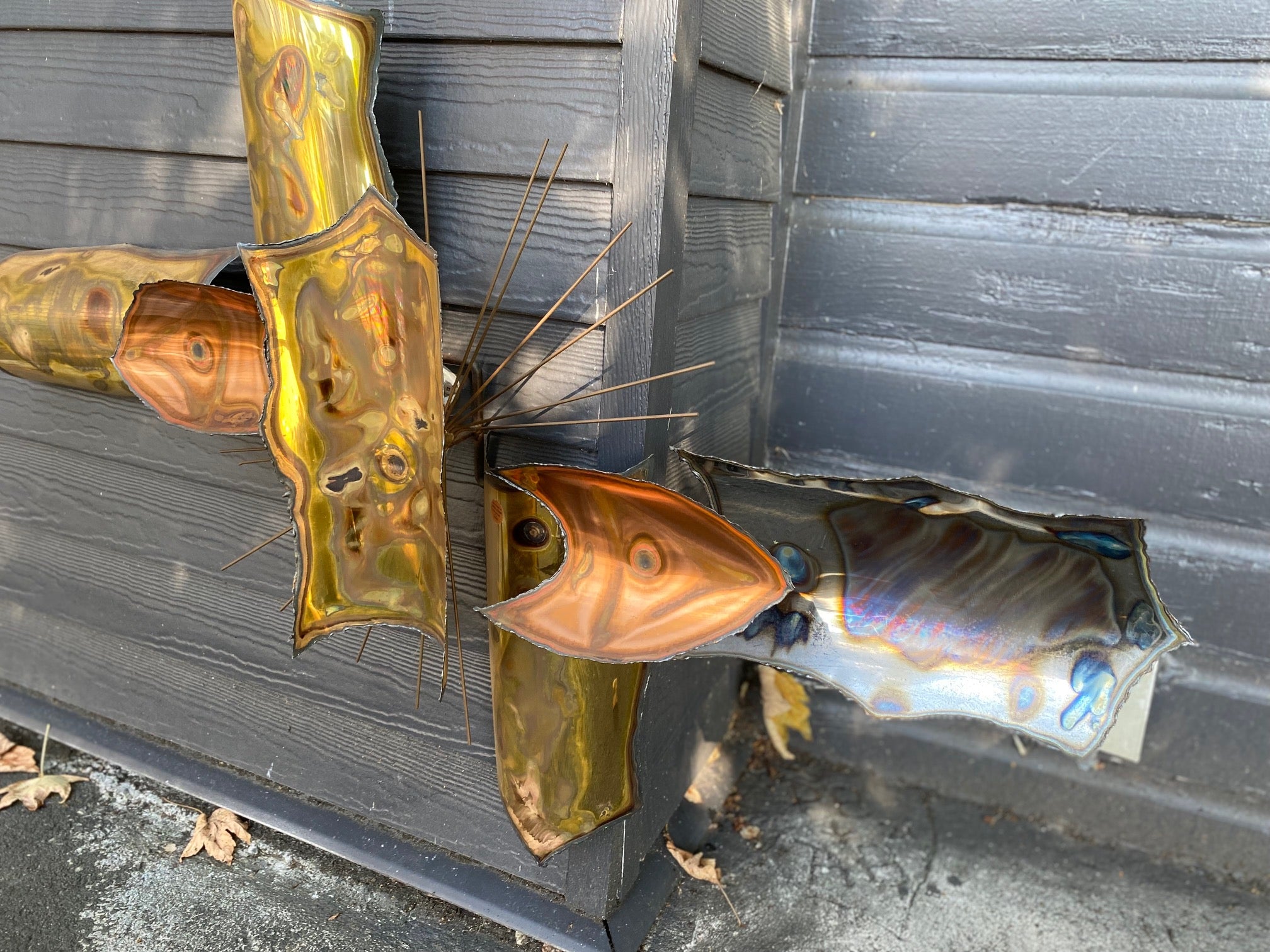 Stunning MCM brutalist metal wall sculpture by Canadian artist Jara Kasik in copper and brass- Cook Street Vintage