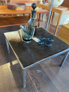 Modern Chrome Side Table with Calf Skin Top