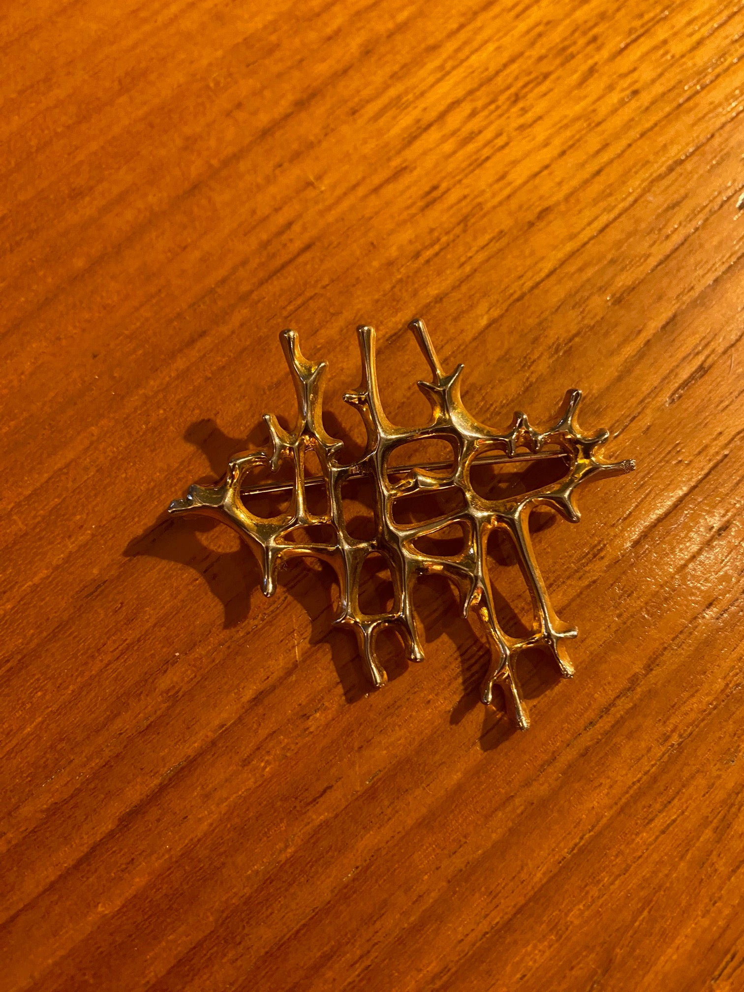 Sterling Silver and Vermiel Brutalist Pin