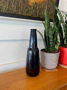 Deep iridescent black glazed Danish ceramic vase. Marked HAK&nbsp; on bottom. Made in Denmark- Cook Street Vintage.