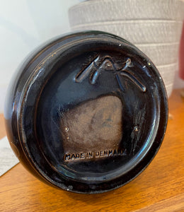 Deep iridescent black glazed Danish ceramic vase. Marked HAK&nbsp; on bottom. Made in Denmark- Cook Street Vintage.