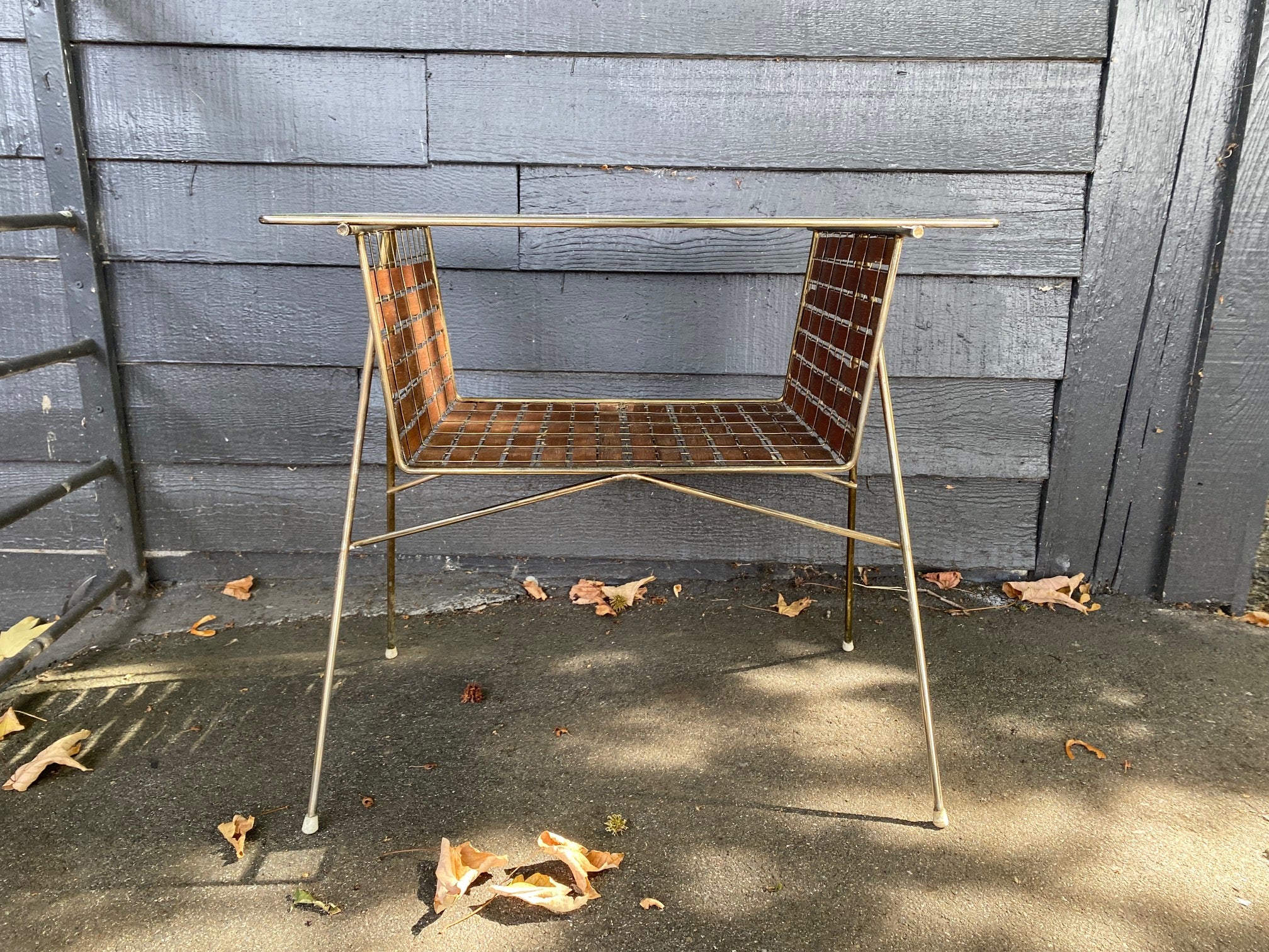 Mid-century walnut, glass and brass magazine table designed by Tony Paul. Part of his Interlace Collection-Cook Street Vintage
