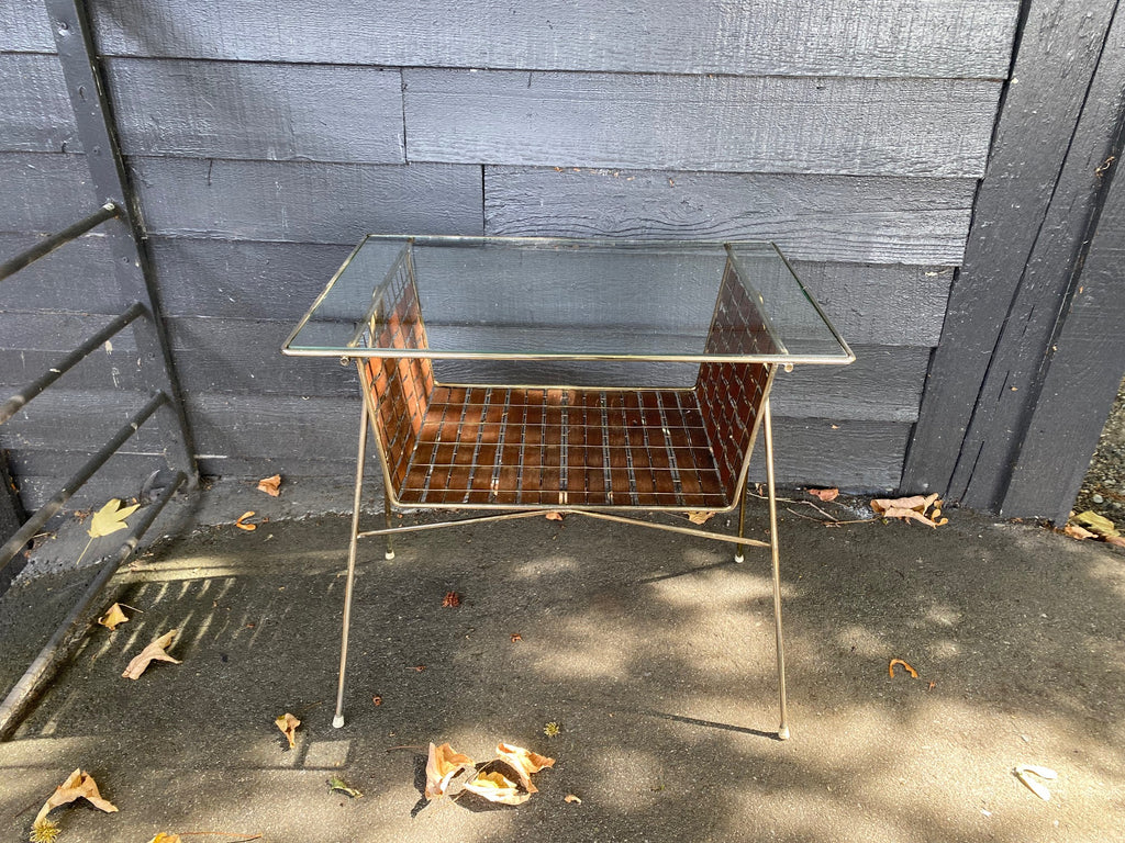 Mid-century walnut, glass and brass magazine table designed by Tony Paul. Part of his Interlace Collection-Cook Street Vintage