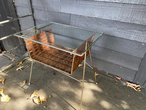 Mid-century walnut, glass and brass magazine table designed by Tony Paul. Part of his Interlace Collection-Cook Street Vintage