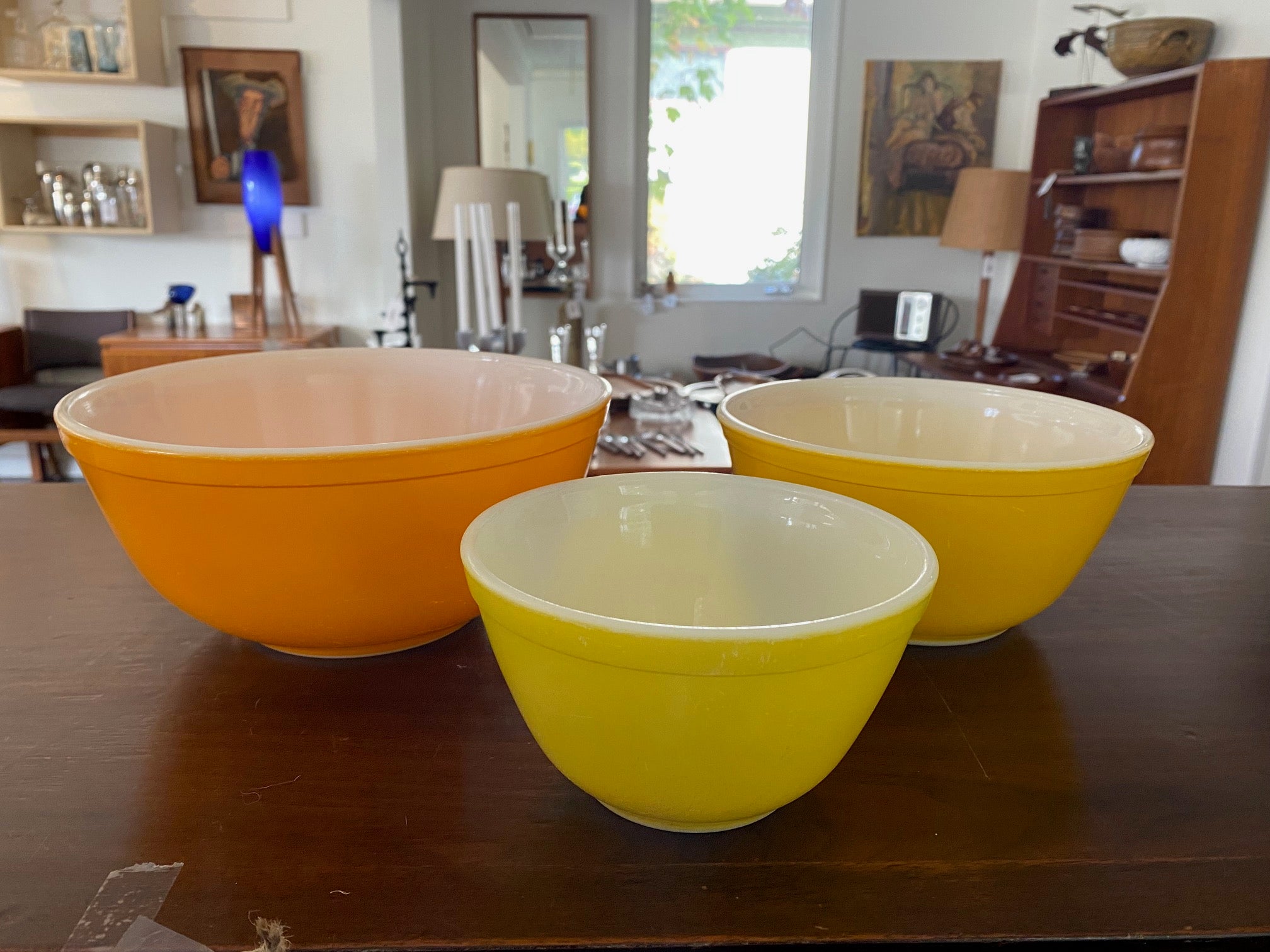 Set of Three Vintage Sunshine Yellow Pyrex Mixing Bowls