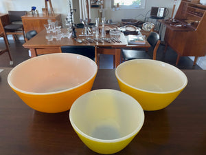 Set of Three Vintage Sunshine Yellow Pyrex Mixing Bowls