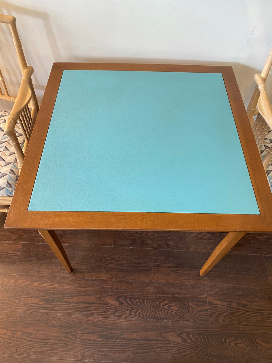 Vintage Walnut Card Table with Blue Vinyl Top – Cook Street Vintage