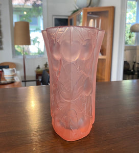 Art nouveau frosted vase with cherries attributed to Josef Inwald Barolac. Side view- Cook Street Vintage