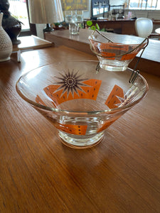VIntage chip and dip bowl set in orange and gold with starburst motif- Cook Street Vintage