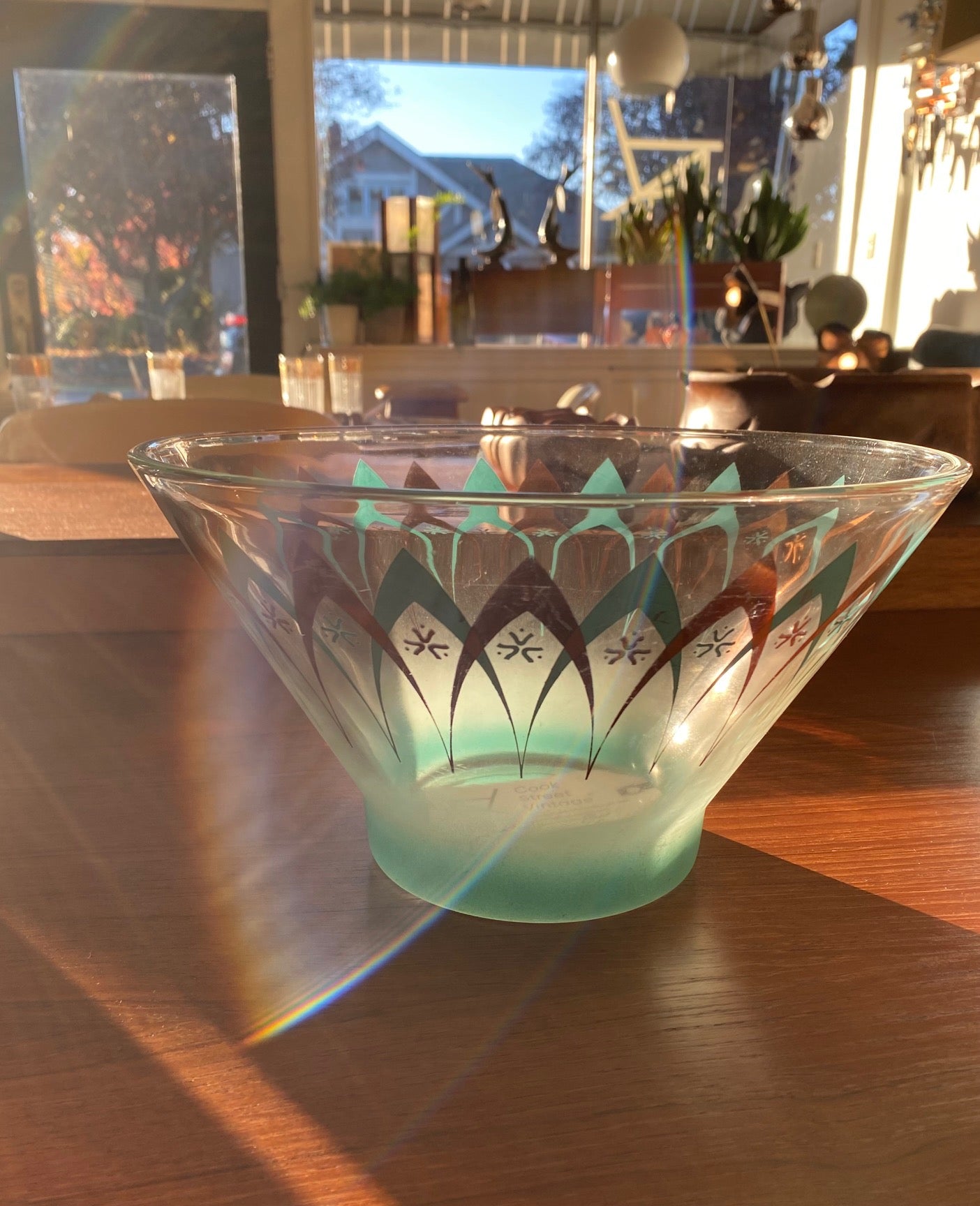 Vintage Atomic Age Turquoise & Gold Glass Bowl