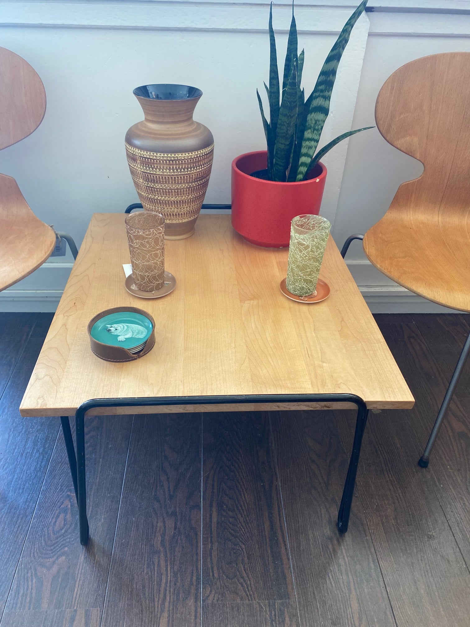 Vintage Coffee Table With Hairpin Rod Iron Legs