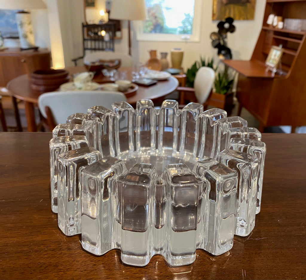 MCM Brutalist Glass Dish/ Wine Bottle Holder/ Candle Holder- Cook Street Vintage