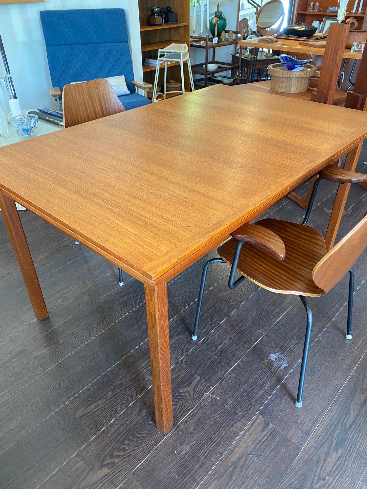 Midcentury modern teak dining table with Oyvind Iverson City chairs- Cook Street Vintage