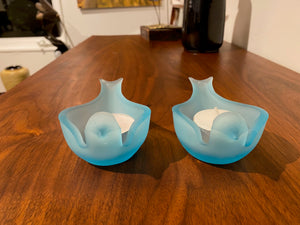 Pair of Westmoreland Blue Satin Glass Bird Votives