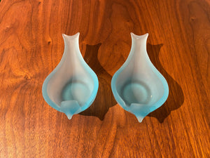 Pair of Westmoreland Blue Satin Glass Bird Votives