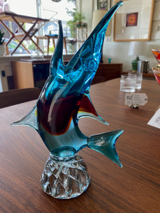 Vintage Blue Murano Fish Vase