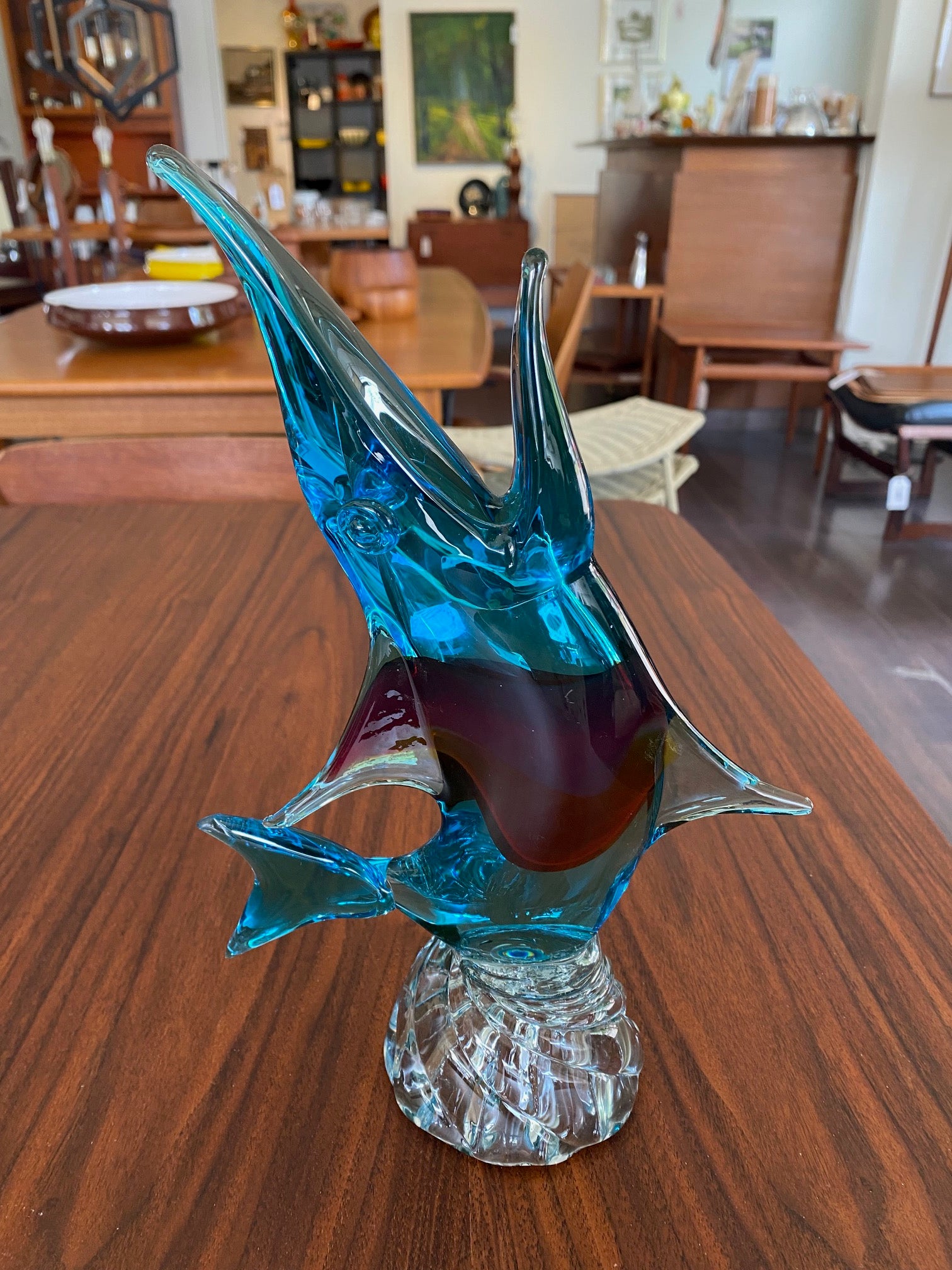 Vintage Blue Murano Fish Vase