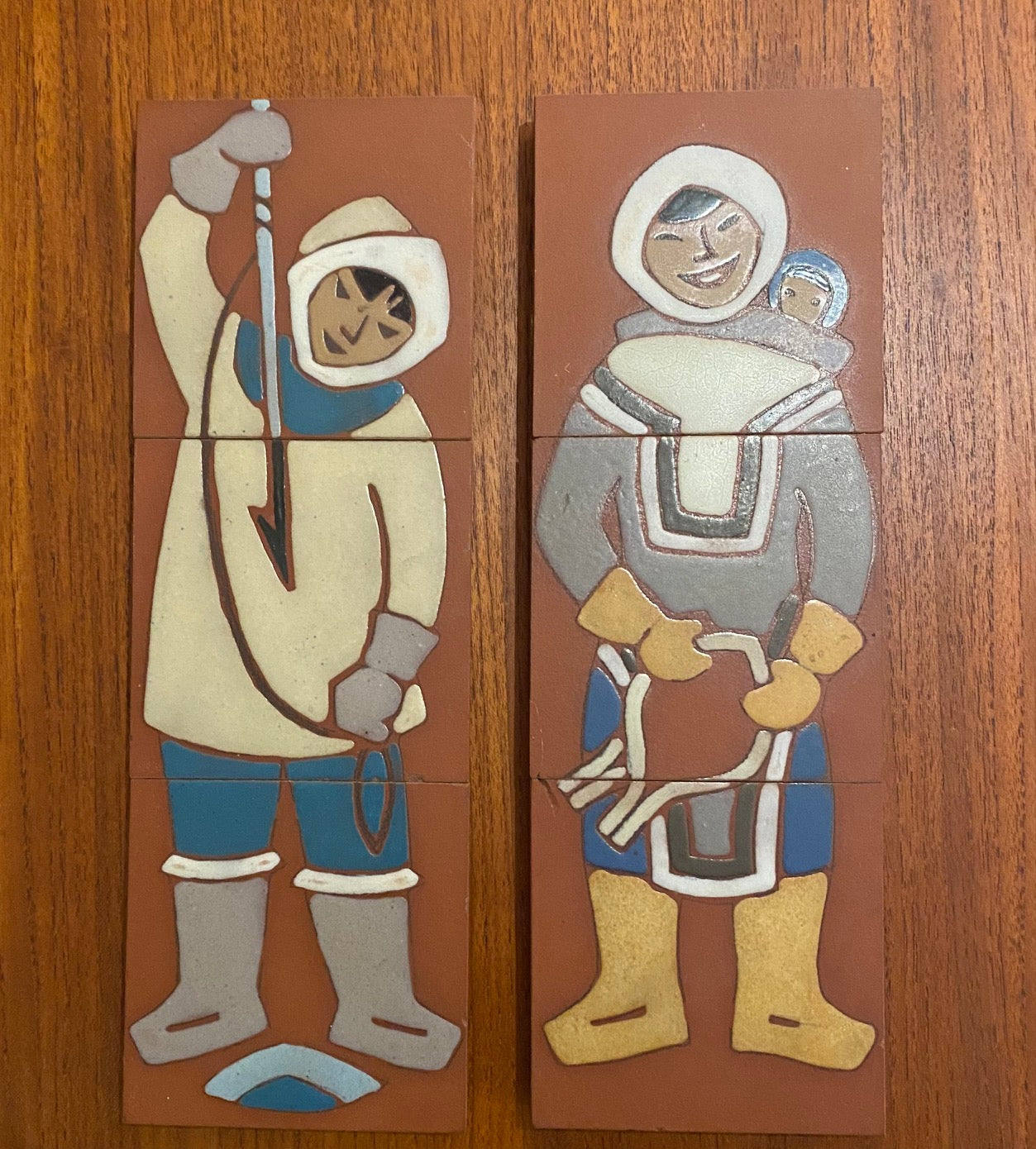 Set of 2 Jean Jacques SPENARD Red Clay Quebec Pottery Tile Plaque. Marked "Fait main, Spen, Quebec",  on reverse- Cook Street Vintage