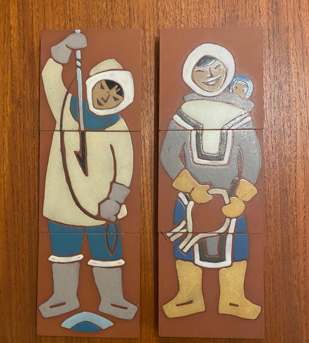 Set of 2 Jean Jacques SPENARD Red Clay Quebec Pottery Tile Plaque. Marked "Fait main, Spen, Quebec",  on reverse- Cook Street Vintage