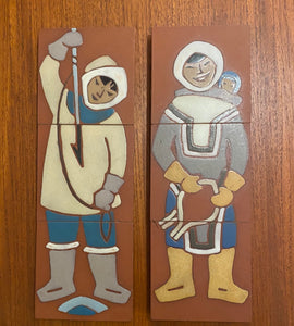 Set of 2 Jean Jacques SPENARD Red Clay Quebec Pottery Tile Plaque. Marked "Fait main, Spen, Quebec",  on reverse- Cook Street Vintage