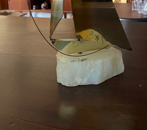 Signature on 1975 DeMott Metal Sailboat Sculpture- Cook Street Vintage