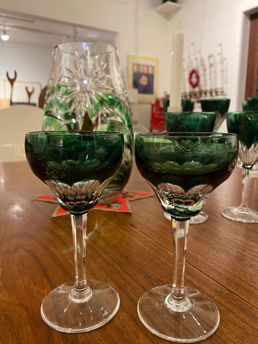 Set of 2 Val St Lambert Crystal Aperitif Glasses- Cook Street Vintage