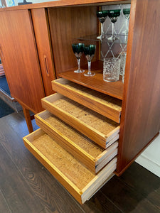 Teak Bar with Sliding Doors and Mirrored Interior