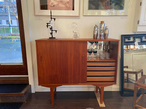 Teak Bar with Sliding Doors and Mirrored Interior