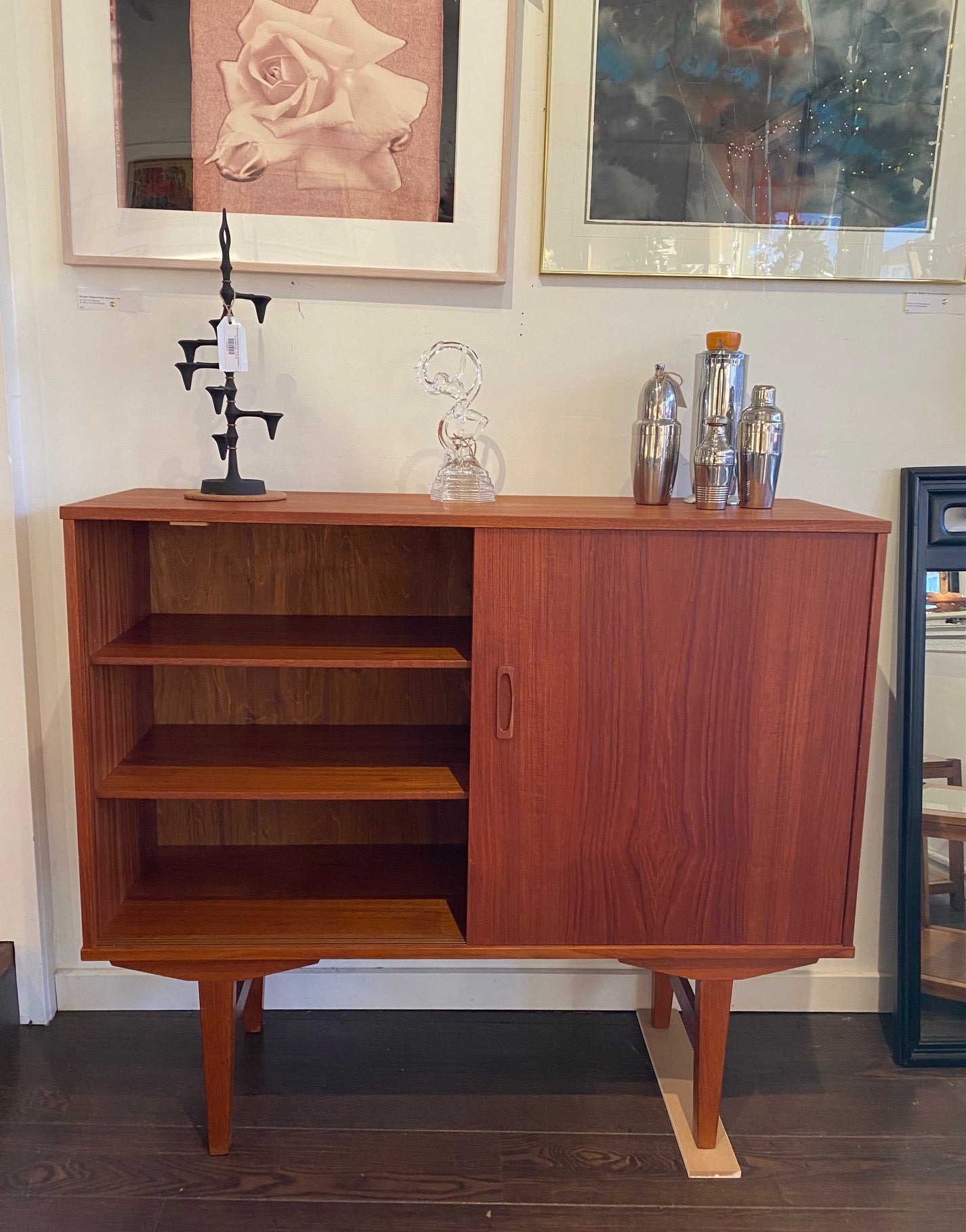 Teak Bar with Sliding Doors and Mirrored Interior