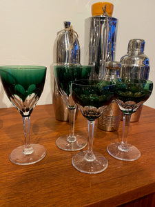 Set of 2 Val St Lambert Crystal Aperitif Glasses seen with two liqueur glasses- Cook Street Vintage