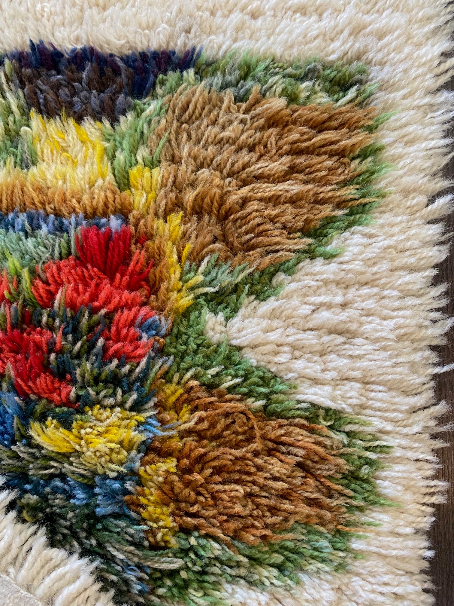 Detail of Midcentury Swedish hand woven Raya wook rug. Made in Sweden-Cook Street Vintage