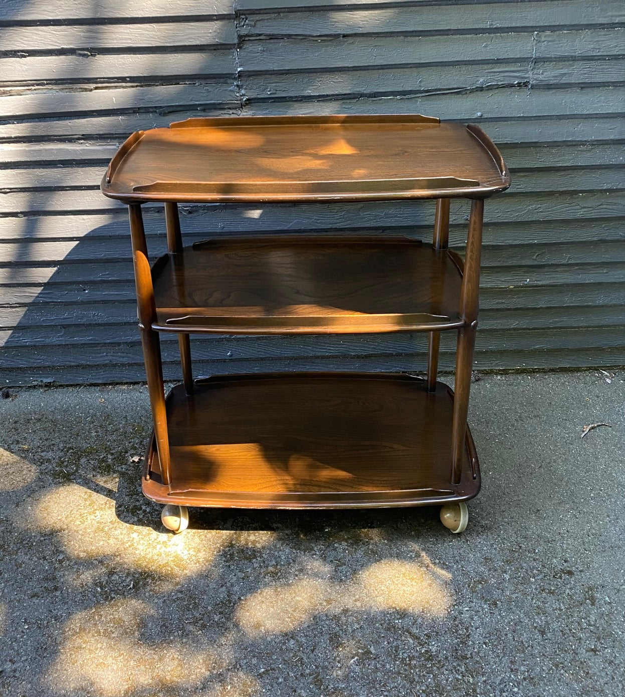 Vintage Ercol 3-Tier Walnut Trolley