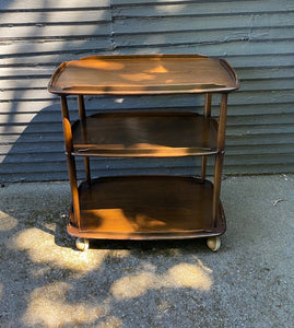 Vintage Ercol 3-Tier Walnut Trolley