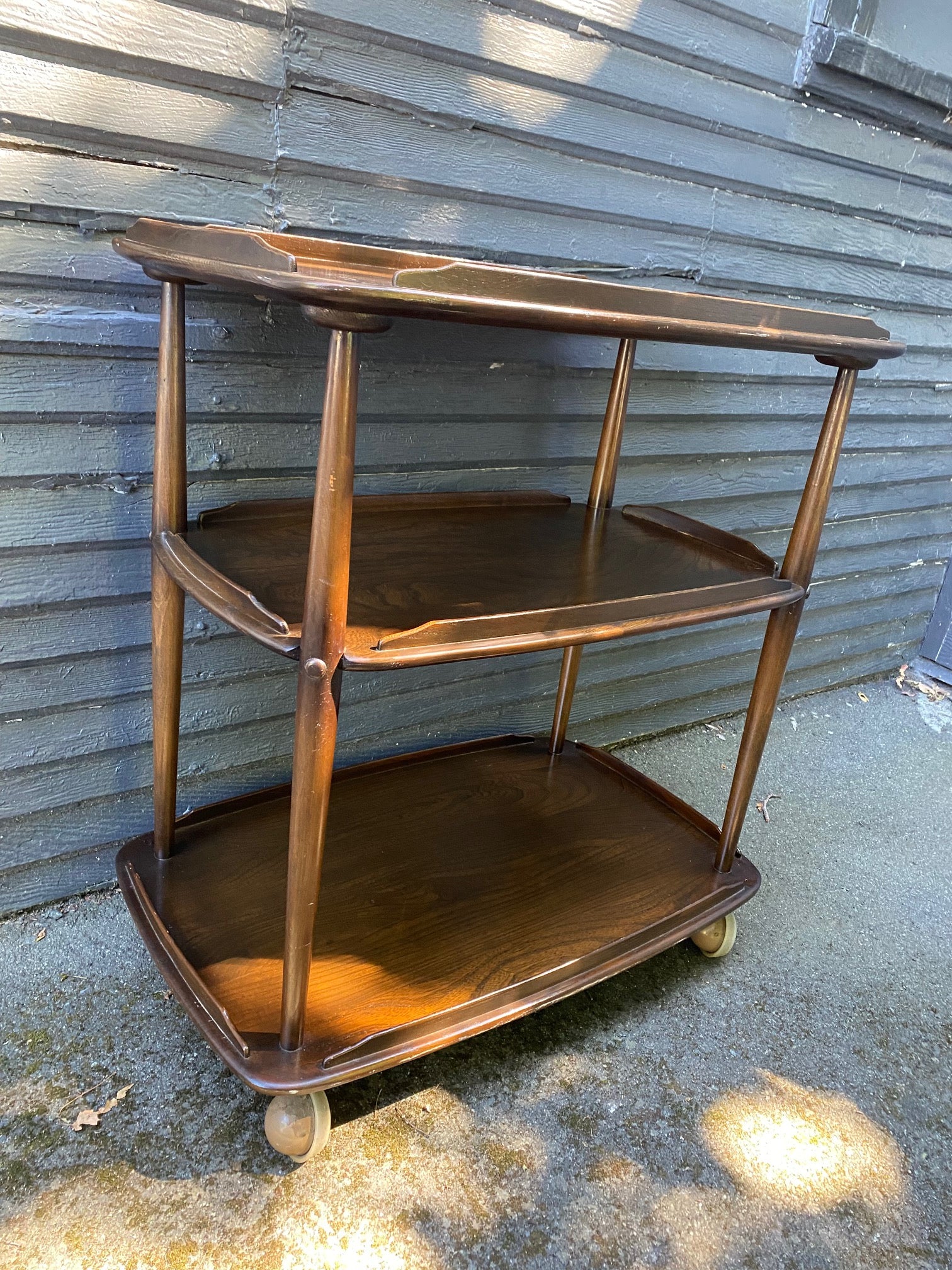 Vintage Ercol 3-Tier Walnut Trolley